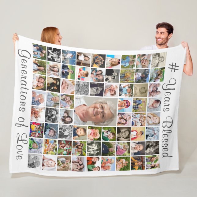 Birthday 67 Photo Collage Custom Text White Fleece Blanket (In Situ)