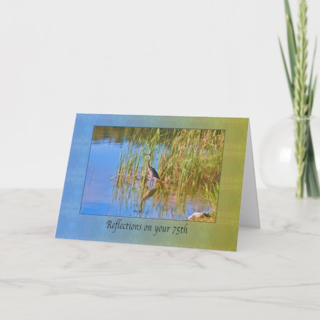 Birthday, 75th, Tricolored Heron, Reflections Card (Front)
