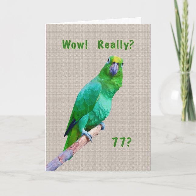 Birthday, 77th, Green Macaw Parrot on a Limb Card (Front)