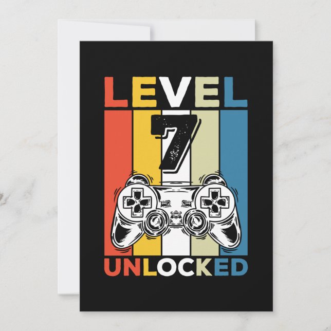 Birthday 7th Level Unlocked 7 Gaming Vintage Invitation (Front)