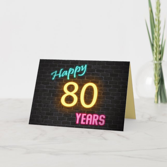 Birthday 80 neon sign on brick card (Front)