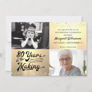 Birthday 80 Years in the Making 2 Photos Gold Invitation