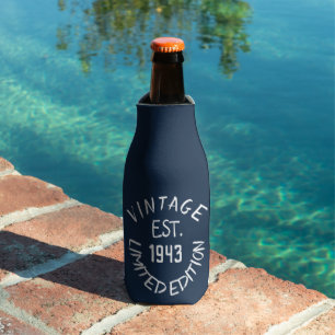 Birthday 80th Elegant Navy Blue Dad Favours Rustic Bottle Cooler