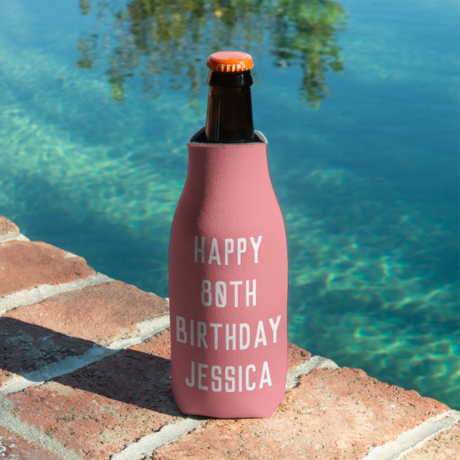 Birthday 80th Elegant Pink Stylish Chic Favours Bottle Cooler (In Situ Pool)