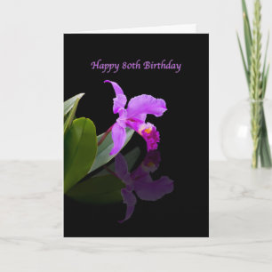 Birthday, 80th, Orchid on Black Card