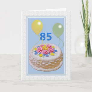 Birthday, 85th, Cake and Balloons Card