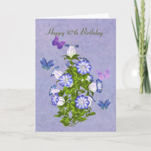 Birthday, 87th, Butterflies and Bell Flowers Card