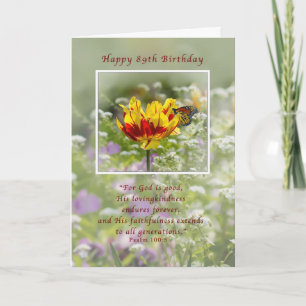 Birthday, 89th, Tulip and Butterfly, Religious Card