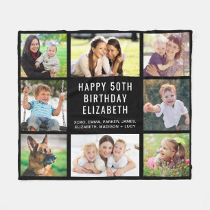 Birthday 8 Photo Personalised Black Fleece Blanket