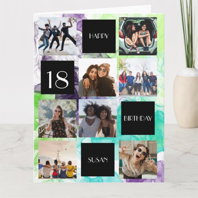 BIRTHDAY 8 photos personalise Folded Greeting Card (Front)