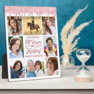 Birthday 8 Photos Rose Gold Pink Glitter Drip Plaque