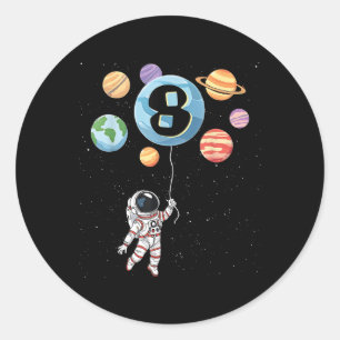 Birthday 8th Astronaut 8 Yr Old Space Planets Boy  Classic Round Sticker