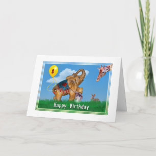 Birthday, 8th, Elephant, Giraffe, Rabbit, Balloon Card