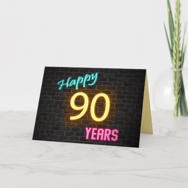 Birthday 90 neon sign on brick card (Front)