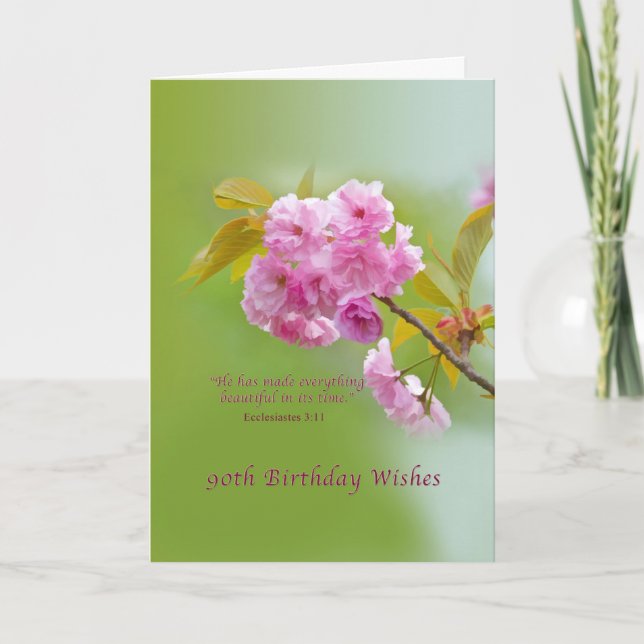Birthday, 90th, Cherry Blossoms, Religious Card (Front)