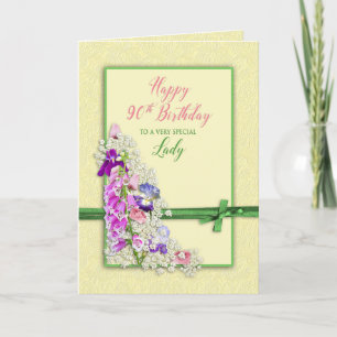 BIRTHDAY - 90th - GARDEN FLOWERS,GREEN BOW Card