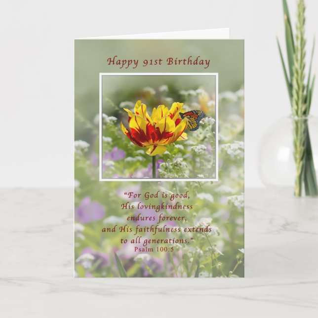 Birthday, 91st, Religious, Butterfly Card (Front)