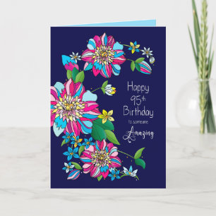 Birthday, 95th, Bright Bold & Colourful Flowers Card