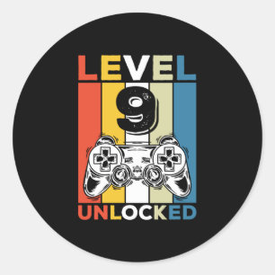 Birthday 9th Level Unlocked 9 Gaming Vintage Classic Round Sticker