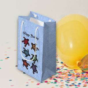 Birthday Abstract Black Turtles Coloured shells Small Gift Bag