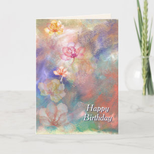 Birthday Abstract Paint and Flowers Card