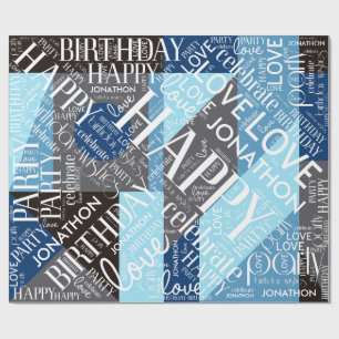 Birthday Add Long Name Colour Block Blue ID274 Wrapping Paper