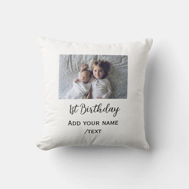 Birthday add name photo simple minimal text annive cushion (Front)