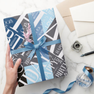 Birthday Add Short Name Colour Block Blue ID274 Wrapping Paper