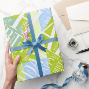 Birthday Add Short Name Colour Block Green ID274 Wrapping Paper