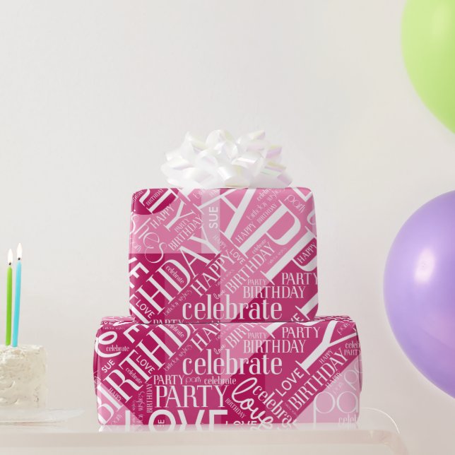 Birthday Add Short Name Colour Pink ID274 Wrapping Paper (Party Gifts)