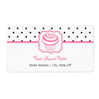 Birthday Address Label - Polka Dot / Pink Cupcake