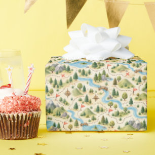 Birthday Adventure Trail Map Pattern Wrapping Paper