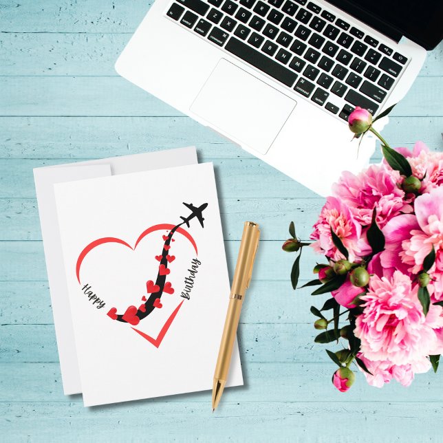 Birthday Aeroplane Heart Airline Flight Attendant Holiday Card (Creator Uploaded)