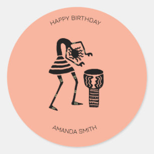 Birthday, African Art Cute Silhouette Music Girl Classic Round Sticker