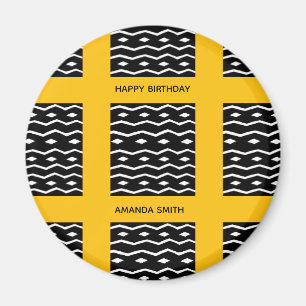 Birthday, African art Ethnic Pattern Orange Square Magnet
