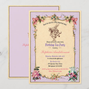 Birthday afternoon tea party invitation purple