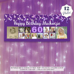 Birthday Age 12 Photo Purple Streamers Confetti Banner<br><div class="desc">Celebrate any age birthday with a personalised photo collage purple banner sign featuring 12 square pictures of photo memories through the years and your custom text and age with streamers, confetti and twinkle lights. The sample shows HAPPY BIRTHDAY NAME in a modern calligraphy script and age in editable white against...</div>