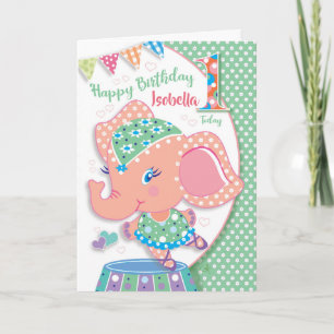 Birthday Age 1, Elle Ballerina Elephant Card
