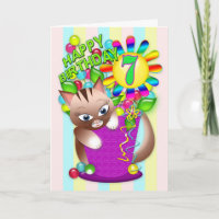 Birthday - Age 7 - Kitty Cat Celebrating