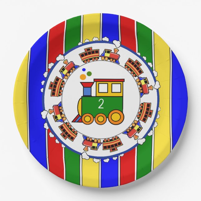 Birthday age  Choo Choo Train Baby Shower Party Paper Plate (Front)