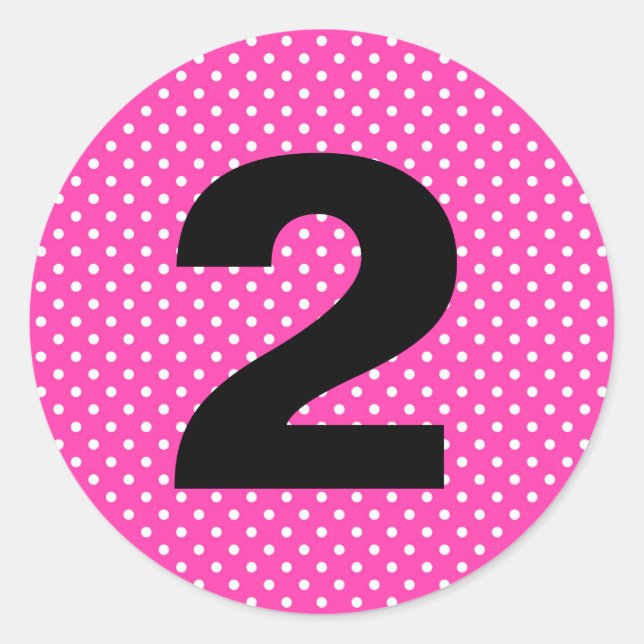 Birthday Age Hot Pink with White Polka Dots Classic Round Sticker (Front)