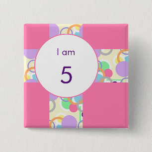 Birthday Age I Am Circle Bubble Pink Cute Pattern 15 Cm Square Badge