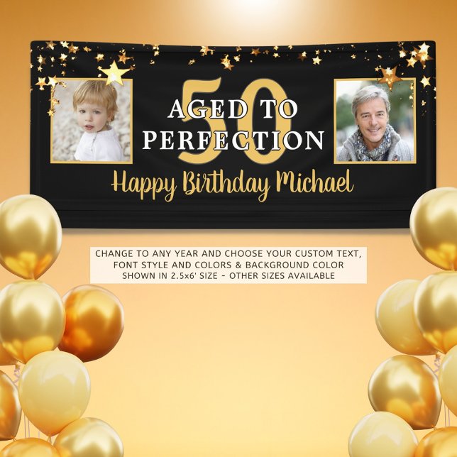 Birthday AGED TO PERFECTION Black Gold Stars Banner (Creator Uploaded)