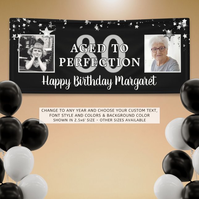 Birthday AGED TO PERFECTION Black Silver Stars Banner (Creator Uploaded)