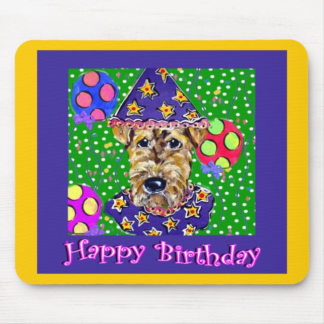 Birthday Airedale Mouse Mat (Front)