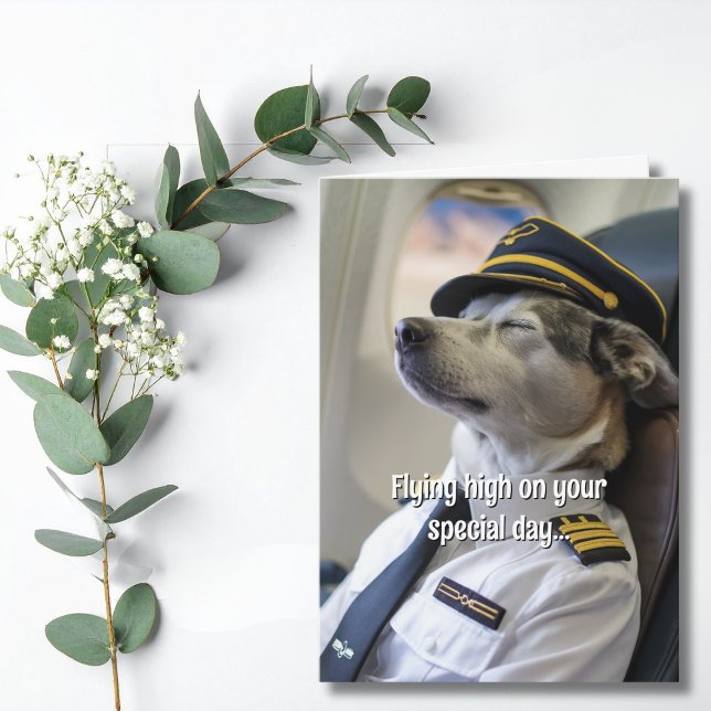 Birthday Airline Pilot Dog Aeroplane Funny Aviatio Card (Creator Uploaded)