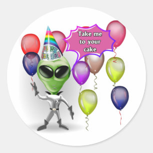 Birthday Alien Classic Round Sticker