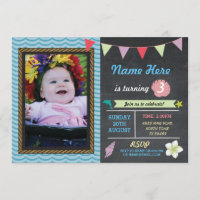 Birthday Aloha Sea Dolphin Star Photo Party Invite