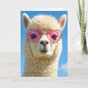 Birthday Alpaca Wearing Pink Heart-shaped Glasses Card