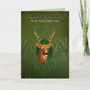 Birthday, Amazing Man, Deer with Antlers in Bush Card
